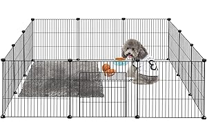 LILIIN 12PCS Freilaufgehege, Freigehege für Kaninchen, Meerschweinchen Käfig, Kleintiergehege mit Tür, Gehege für Kleintiere, Hasen, Frettchen, Igel 142 x 72 x 36 cm，Schwarz