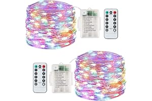 LEZONIC Guirlande lumineuse à piles, lot de 2 guirlandes lumineuses de 13 m avec 120 LED étanches, avec 8 modes, télécommande, guirlandes lumineuses d'intérieur/extérieur pour jardin, mariage, fête, festival