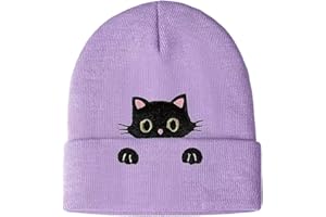 GWAWG Katzen Mütze Damen Strickmütze Süße Beanie Wintermütze Frauen Kinder Mädchen Warm Elastisch Winter Haube Geschenk Katzenliebhaber Halloween