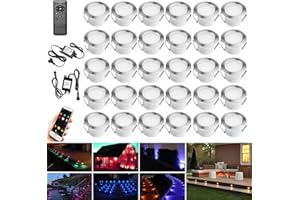 GEYUEYA HOME Lot de 30 spots LED encastrables au sol WiFi RGBW Ø 31 mm IP67 étanche pour terrasse Compatible avec Amazon Alexa, Google Home, éclairage encastré pour extérieur, terrasse, jardin
