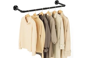 Yawinhe Perchero de Pared Industrial, 80cm, Barras de Suspensión para Ropa, Ahorro de Espacio, Desmontable, para Dormitorio, Sala de Estar, Negro, 1-Pack