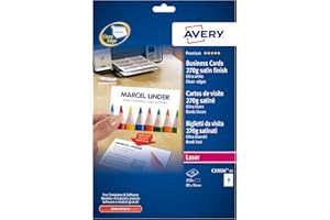 ‎AVERY ZWECKFORM AVERY Zweckform C32026-25 Premium Visitenkarten, blanko (250 Stück, 270g, 85x54 mm, beidseitig bedruckbar, satiniert ultraweiß, absolut glatte Kanten, 25 Blatt) zum Selbstbedrucken auf Laser-Druckern