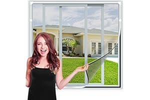 DUDSOEHO Magnetic Fly Screen Window Adjustable DIY Max 120x110cm Fiberglass Screen Mesh Fits Any Size Smaller with White Window Frames and Grey Mesh