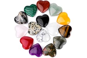 Crazyfly 15pcs Kristalle Steine Herz Stein Bunte Steine Heilung Kristall Edelsteine Set, Herz Stein Bulk Polierte Tasche Palm Daumen Edelsteine Meditation Chakra Reiki Energieausgleich