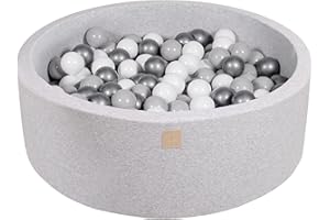 MEOWBABY Piscine À Balles pour Bébé - Rond 90x30cm Piscine a Balle pour Enfant avec 200 Balle, Coton, Gris Clair: Argenté/Gris/Blanc