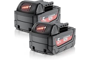 UIONVOT Replacement for Milwaukee 18v Battery, 2 Pack 5500mAh 18V for Milwaukee M18 Battery Compatible with 48-11-1840 48-11-1828 48-11-1820 48-11-1815 48-11-1850, Lithium ion Cordless Tool Battery Packs