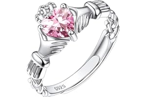 Suplight 925 Sterling Silver Claddagh Heart Rings, Adjustable Birthstone Ring Irish Celtic Jewellery for Women Girls (with Gift Box)