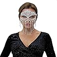 TERRIFI Masquerade Mask for Women, Cosplay Veil Headwear Mask Chain Costume Crystal Head Rave Outfit Indian Jewelry