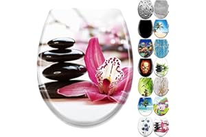 JNGLGO Toilettendeckel WC Sitz mit Absenkautomatik Antibakterielle Toilettensitz mit Klodeckel Oval Klobrille Duroplast für einfach Reinigung, Rote Blume