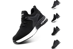 Hitmars Zapatos de Seguridad para Hombre Mujer Zapatillas de Trabajo con Puntera de Acero Calzado de Seguridad Deportivas Ligeros Zapatillas de Seguridad Transpirables Negro Blanco EU 36-48