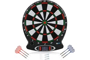 ESTINK Elektroniczna tarcza, 38 cm z 6 rzutkami, wyświetlaczem LCD, gra w rzutki ze wskaźnikiem do użytku domowego i biurowego