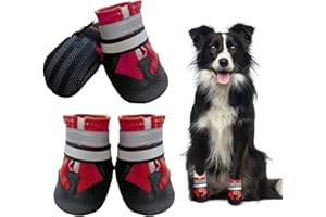 NeuWee Hundeschuhe Pfotenschutz, 4er-Set Wasserdicht Hundeschuhe mit Reflektierenden Riemen, Hundeschnee Stiefel Regenschuhe für Kleine, Mittelgroße und Große Hunde (XXL, Rot)