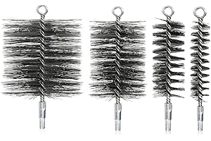 CAUTIOUS 4PCS Cepillo deshollinador, Kit deshollinador para Estufas de pellets Cepillo metálico para calderas Deshollinador de Acero Inoxidable para una Limpieza eficaz