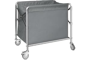 Suuiwau Laundry basket with wheels Stainless steel Laundry trolley Commercial laundry organiser Folding Laundry basket on wheels with a load capacity of 100 kg for home, hotel, 87 x 52 x 78 cm