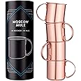Navaris 4x Moscow Mule Copper Mugs - 475ml / 16.1oz Set of 4 Copper Plated Stainless Steel Cups with Large Handle for Ice Cold Drinks, Beer, Cocktails