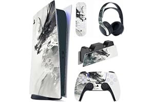 PlayVital Pegatina Completa para ps5 Edición Digital - Calcomanía Vinilo para Consola, Control, Estación de Recarga, Control Remoto y Audífonos, Adhesivo Piel (Dragón Ink Spirit)