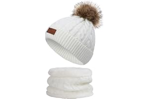Joligiao Toddler Beanie Hat Scarf Winter Warm Baby Set Boys Girls Knitted Pom Pom Hat Fleece Lining Loop Scarves Circle Neckerchief 1-3 Years Unisex Kids