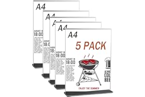 TIMESET 5 Pack A4 Acrylic Sign Holders, A4 Table Stands, Display Sign Stands Double-Sided Menu Holders for Hotel Restaurant, Advertising Promotions Display