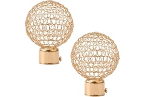 UFURMATE Curtain Finials, 2Pcs Golden Hollow Ball Drapery Rail Pole Head Cap Decorative Window Curtain Rail End Metal Curtain Rod Pole Finials Ends, Inner Diameter 25.5mm
