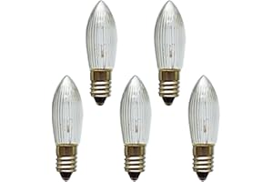 ERZGEBIRGSLICHT GLÜCK AUF Erzgebirgslicht - AUSWAHL - 5x Topkerze Spitzkerze 48V 3W E10 für 5 Brennstellen Ersatzbirne Glühbirne Riffelkerze Glühlämpchen für Lichterketten und Schwibbogen (keine LED!)