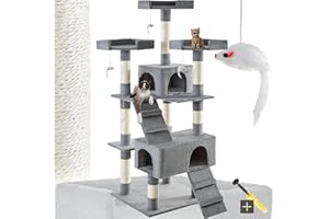 tectake® Arbre à Chat Griffoir pour Chat en sisal H170 cm, Jeux Chat Appartement Accessoire Chat Grattoir Chat Niche Chat Couchage Chat Panier Chat Lit pour Chat Jeu à Souris Echelle Chat
