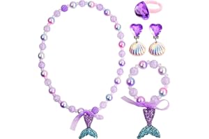 Vesaneae Parure de Bijoux Enfant Sirène Kits, Princesse Dress Up Accessoires Set, Colliers, Bracelets, Bagues, pour Jeux de Rôle, Pinces à Sirène Kit de Bijoux, Bijoux Princesse Sirène
