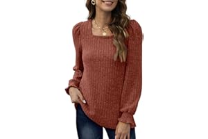 Aokosor Long Sleeve Tops Women Lightweight Jumpers Ladies Square Neck Sweatshirts Casual Puff Sleeves