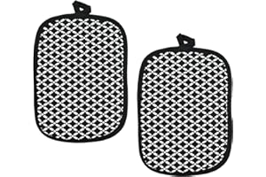 Ziyonix 2 Piezas Manoplas de Cocina en Algodón Resistentes al Calor Salvamanteles Guantes de Horno y Guantes de Olla Soportes para Ollas con Bolsillo Agarraderas Negros para Cocina y Hornear