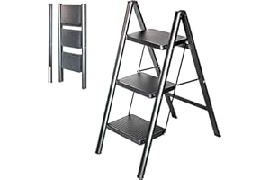 HOSTRÖM Scaletta 3 gradini FOLDPACT3, Sgabello scala pieghevole, Design ultracompatto, Gradini 17,5 cm, Acciaio, Ripiano temporaneo, Garanzia 5 anni.