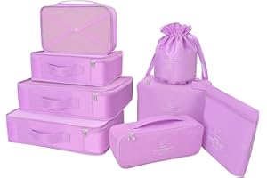 BETLLEMORY Zestaw organizerów podróżnych na ubrania, 8 toreb/7 kolorów, organizery do walizki, wodoszczelny worek na buty, wygodny podróżny worek kompresyjny, fioletowy, S M L,