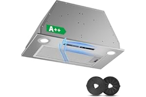 KICHPOWER Cappa da incasso 52 cm, 400 m³/h Cappa da cucina, 3 velocità e Funzione Booster, Comandi Gesto, Tocco, Illuminazione a LED, Evacuazione dei condotti e ricircolo con filtro carbone attivo