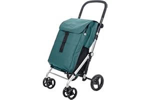 Carlett - Chariot de Courses Pliable avec 4 Roues, résistant à la Pluie et Une Grande capacité de 32kg, Sac Principal de 64L, glacière de 10,5L et Poche arrière - Couleur Vert