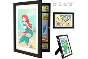 Gemtte Marco dibujos Infantiles, Apertura Frontal Marcos Infantiles, Madera A4 Marco de Fotos para Niños para Almacenar y Exhibir Dibujos y Obras de arte Infantiles(Negro)