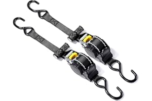PAMATIO Auto-Retract Ratchet Tie Down Straps (2-Pack) – 680kg Max Break Strength, Includes (2 x self retracting ratchet straps),2.5 cm x 3 m Auto Retractable Tie Downs with Handle/Hooks