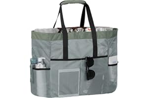 LIVACASA Bolsa de Playa Malla Grande Ligero con Cremallera Multi Bolsillos Cuerdas Antideslizante para Verano Piscina Playa