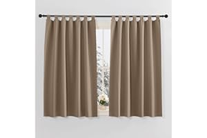 PONY DANCE nowoczesne zasłony kuchenne - zasłony termiczne chroniące przed zimnem, zasłony termoizolacyjne, nieprzejrzyste, zaciemniające, krótkie, na szelkach, zestaw 2 sztuk, wys. 145 x szer. 140 cm, cappuccino
