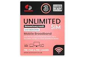 SCANCOM Three Data SIM - 5G Business-Grade Data Renewed Monthly - Perfect for Wifi Routers, Tablets & Phones - Choose your Data Expiry Date (Unlimited Preloaded Until 08/01/2026)