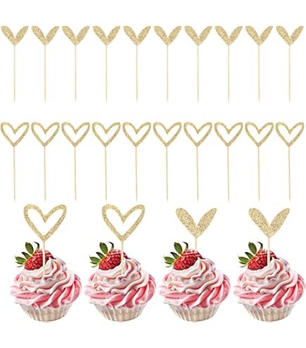 Deco Gateau Saint Valentin Lot De 24 Décorations De Cupcakes à Paillettes Pour La Saint-Valentin, Mariage, Fiançailles, Saint-Valentin (doré Topper Fete Des Meres