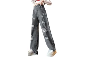 Adigau Bambino Ragazza Jeans Baggy Gamba Larga Pantaloni Denim Casual Jeans Vintage Strappato Pantaloni Streetwear Primavera Estate Autunno 5-14 Anni