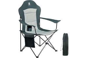 EVER ADVANCED Chaise de Camping Pliante 160KG Capacité de Charge avec Dossier Haut, avec Pochette Latérale et Porte-gobelet, Confortable Chaise Pliante pour Camping, Jardin, Balcon, Pêche, Plage