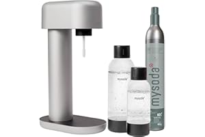 Mysoda Pack Ruby - Machine à eau pétillante avec 2 bouteilles d'eau en PET et une cylindre de CO2 (Argent)