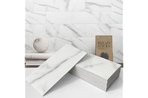 VAOVI Fliesenaufkleber für die Küche, selbstklebend, groß, zum Aufkleben auf Badezimmerfliesen, 3D-Abziehen und Aufkleben, U-Bahn-Marmor, wasserdicht (weiß,20 Fliesen)