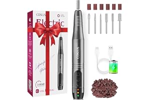 COSLUS Bezprzewodowa przenośna frezarka do paznokci, elektryczna frezarka do paznokci, 11 w 1, profesjonalny zestaw do manicure i pedicure, pilnik do paznokci żelowych i akrylowych, do usuwania