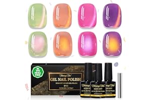 Shining She Vernis Semi Permanent Cat Eye Pastel, 6 couleurs Jelly Glass Crystals Vert Marron Rose Violet sans TPO sans HEMA Vernis gel Soak Off UV/LED Vernis à Ongles Pour Débutant Nail Art DIY, 8ML