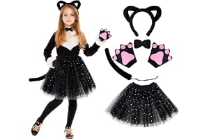 Huiguli Cosplay katt set i 6 delar, svart kattdräkt för flickor, för barn, karneval, cosplay
