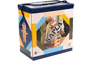 KAPLA - Baukasten mit 120 Holzplättchen (90x Natur, 10x hellblau, 10x gelb, 10x grün), Konstruktionsspiel, Bausteine & Holzspielzeug, ab 2 Jahren...