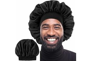 Dimeho Jedwabny czepek dla mężczyzn i kobiet, satynowy, regulowany, jednowarstwowy, jedwabisty, dwustronny, do spania, kręcone warkocze, luźna czapka unisex, czarny