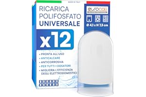 EUROCALI Ricarica Polifosfato in Polvere per Caldaie Lavatrici ed Elettrodomestici Universale 1/2" 4,1x7,3cm per Filtro e Dosatori Protezione Anticalcare e Anticorrosiva - Confezione da 12 Ricariche