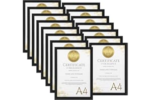 HORLIMER 15er Set Bilderrahmen A4, Schwarze Holzmaserung Fotorahmen für 21x29,7 cm Fotos, Bilder, Dokumente, Zertifikate & Kunstwerke, Rahmen din A4 für Wohnzimmer, Schlafzimmer, Büro, Flur