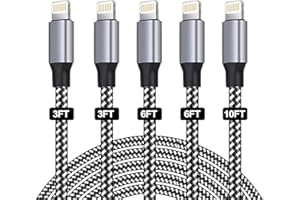 iPhone Charger Cable,SANYEYE MFi Certified [5-Pack 3/3/6/6/10FT] Fast Charger Charging Cable Nylon Braided with Metal Connector for iPhone 12/11/Pro/Xs Max/X/8/7/Plus/6S/6/SE/5S Pad